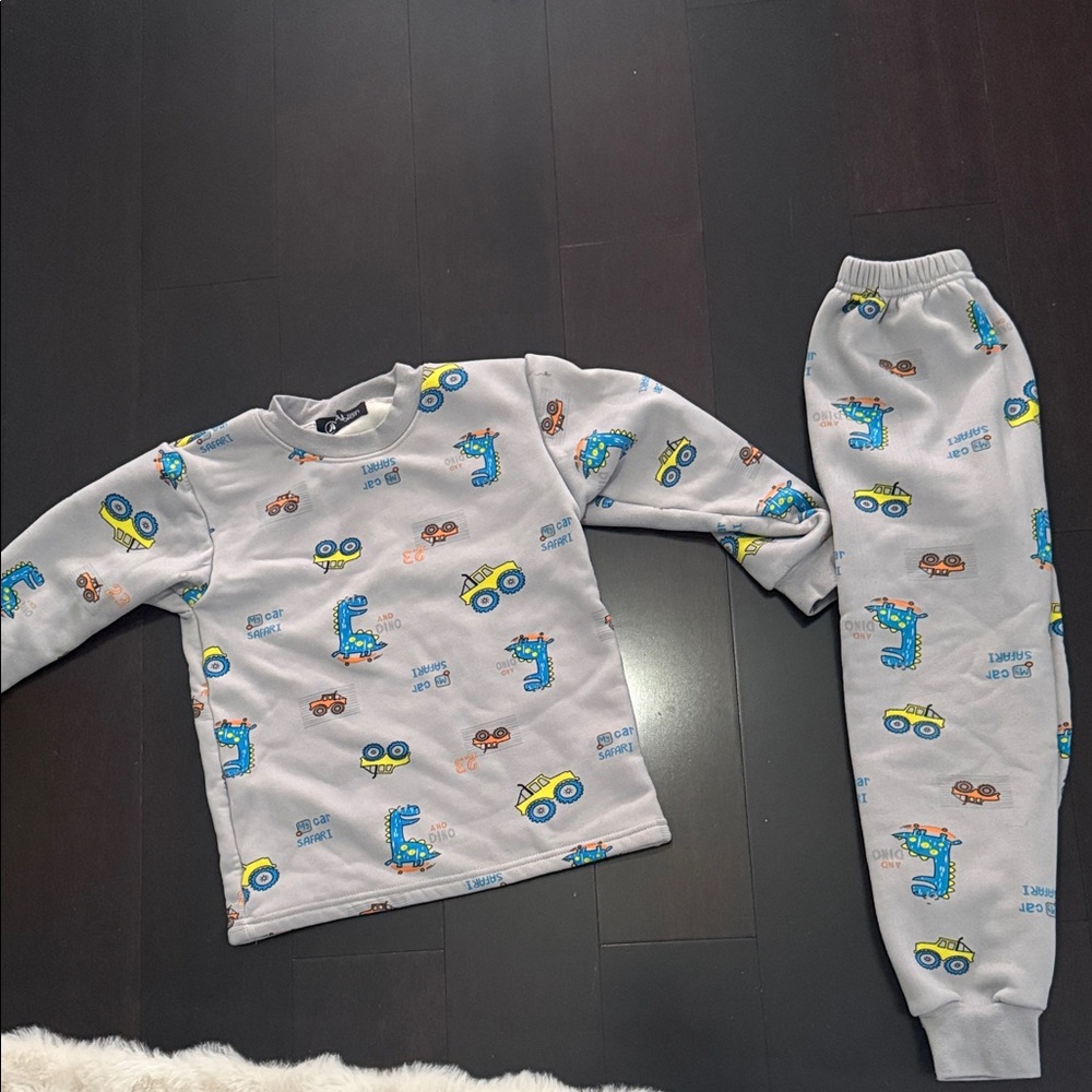 Kids Suede Matching set with Fun Vehicle Print